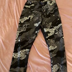 Reebok Black and Gray Capris with Urban Camouflage Design